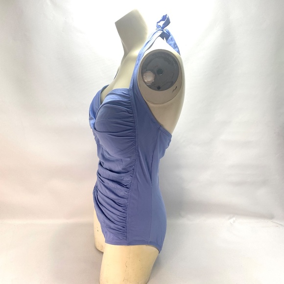 Liz Claiborne One Piece Swimsuit 16 Ruched Front Tie Neck Strap Light Padded - Picture 5 of 13